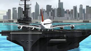 FSX A380800 PHILIPPINE AIRLINES XTREME XWIND LANDING IN AN AIRCRAFT CARRIERnear RPLS1 [upl. by Aeynod]