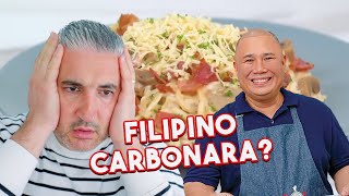 Italian Chef Reacts to FILIPINO CARBONARA [upl. by Dnalram]