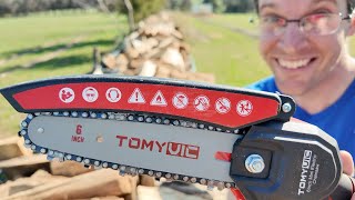 TESTED TOMYVIC 6Inch Mini Chainsaw Review [upl. by Enylorac]