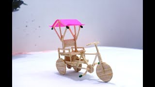 Matchstick Art and Craft  How to Make Matchstick Craft Item Rickshaw Gari  DIY [upl. by Kcirdek]