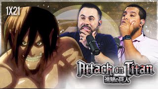 Our First Anime  Attack On Titan 1x21 quotIron Hammerquot Reaction [upl. by Nolyat34]