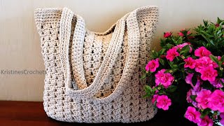 How To Crochet Everyday Tote Bag  Easy Beginner Friendly Pattern [upl. by Ruckman250]