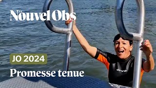 Anne Hidalgo se baigne dans la Seine à J9 des JO de Paris 2024 [upl. by Heddie]