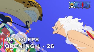 One Piece  All Openings 1  26  4K 60 FPS Creditless  Egghead Included [upl. by Birkle]