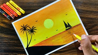 Sunset Scenery with Oil Pastel for beginners  Step by Step [upl. by Nnasor]