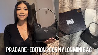 PRADA REEDITION 2005 NYLON MINI BAG REVIEW UNBOXINGWHAT FITS INSIDE [upl. by Leinehtan]