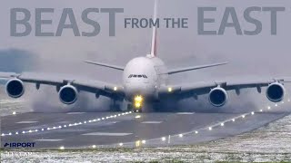 Emirates Airbus A380 vs The SNOW 💨❄️💨✈️ Birmingham Airport  BHX [upl. by Annonyw]