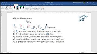 Uepa O compostopossui a 3 carbonos primários 2 secundários e 1 terciário [upl. by Sotos]