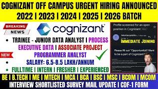 Cognizant Urgent Hiring Announced  OFF Campus Drive For 2026 2025 2024 2023 Batch  Freshers Job [upl. by Joe]