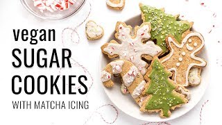 VEGAN SUGAR COOKIES  with matcha icing 💚 COOKIEWEEK [upl. by Natika822]