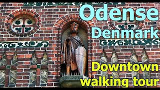 Odense Denmark downtown walking tour Many views with big optical zoom 4K [upl. by Enilreug]