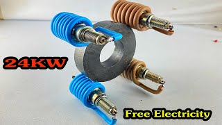 Wow Amazing Free Energy Generator 220v At Home 24KW With Copper Wire amp Spark Plug engineering [upl. by Nesyla]