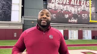 South Carolina defensive endsoutside linebackers coach Sterling Lucas media availability 81 [upl. by Iek]