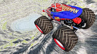 Volcano Canyon Survival Experiment  Monster Trucks Ram BMW Ferrari Mercedes Audi Crashes [upl. by Sadonia]