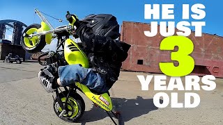 3 Year Old Boy Rides Motorbikes and Does Stunts [upl. by Yasui]