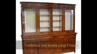 Libreria cristlliera credenza con alzata 4 ante intarsiata a mano stile cappuccina 800 lombarda [upl. by Ynamad]