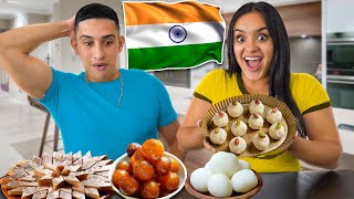 Trying INDIAN DESSERTS for the FIRST TIME [upl. by Nohshan]