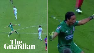 Chivas goalkeeper scores from own penalty area in Mexican football match [upl. by Ynatsed502]