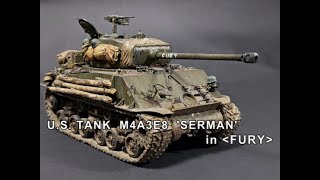 US tank M4A3E8 Sherman in movie Fury Rye Field Model 135 [upl. by Enomis]