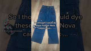 Dying Fashion Nova cargo jeans from blue to black using Dylon machine wash fabric dye [upl. by Nwahsek]