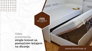 SINGLE KREVET SA POMOĆNIM LEŽAJEM  sa mehanizmom za dizanje KREVETI DRVOMAX [upl. by Aicatsal]