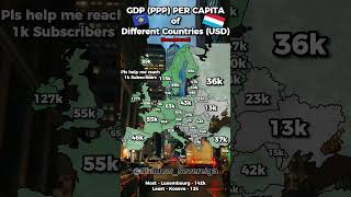 GDP PPP PER CAPITA of Different Countries  mapping europe [upl. by Prunella]