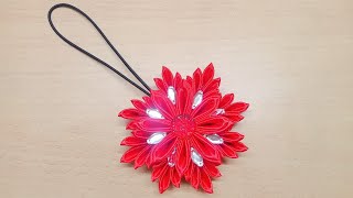 DIY Red Kanzashi Snowflake Ornament  Satin Ribbon Craft [upl. by Larred]