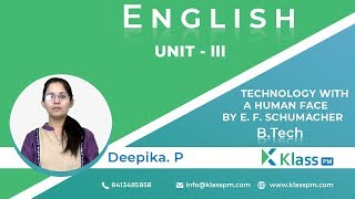 TECHNOLOGY WITH A HUMAN FACE BY E F Schumacher  Engineering English  BTech Tutorials  KlassPM [upl. by Macdonald]