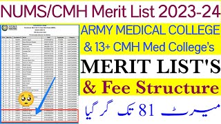 NUMS amp CMH Merit List announcedArmy Medical College MBBS BDS merit list 202324CMH merit list 2024 [upl. by Ednihek]