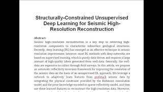 Structurally Constrained Unsupervised Deep Learning for Seismic High Resolution Reconstruction [upl. by Odlanor]