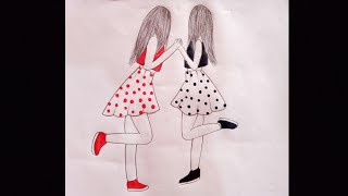 How to Draw a 😍 Best Friends💕 drawing 💖Step by step for beginners Easy tricks to sketch [upl. by Atinreb488]