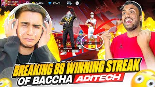 Breaking 88 Winning Streak Of Bachaa Youtuber Aditech In Br Game 😱  Garena Free Fire Max [upl. by Yerok]