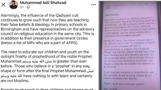 Imām Muhammad Adil Shahzad speaks about primary school in Birmingham RE Qadiani lessons [upl. by Eislehc667]