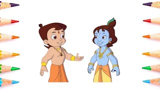 How to draw Chhota Bheem and Krishna drawing  Krishna drawing  💚❤💜 colourful drawing 💚❤💜 [upl. by Ari86]