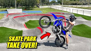 TAKING 450 DIRT BIKE IN THE SKATE PARK [upl. by Kev]