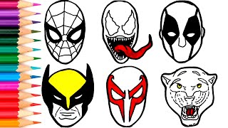 How To Draw Avengers Superhero  Marvels SpiderMan Deadpool Panter Venom FACES  Compilation [upl. by Barolet]