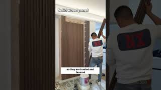 How to install Slat wood wall panel？ wallpanel woodworking factory installation walldecor [upl. by Esihcoc26]