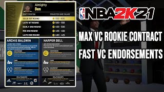 NBA 2K21 HOW TO GET MAX VC ROOKIE CONTRACT AND FAST VC ENDORSEMENTS DENSKI CERTIFIED [upl. by Dunton]