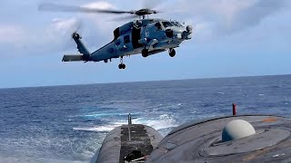 Helicopters Ospreys amp Drones Resupply Submarine USS Henry M Jackson [upl. by Holland]