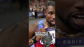 Noah Lyles wins gold wearing the stunning Omega Speedmaster Apollo 8 dubai bigmoe [upl. by Poucher198]