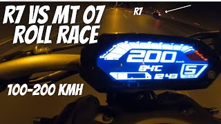 Yamaha R7 VS MT 07 ROLL Race İn Tunnel 100200 KMH [upl. by Agni]