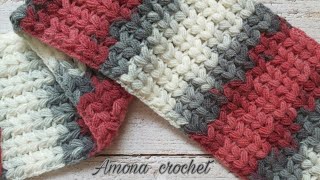 Easy Crochet scarf V puff stitch كروشية كوفيةسكارف نسائى أجمل الغرز الشتوية سهله جدا تكرار سطر [upl. by Dnalra361]