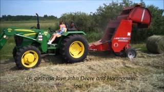 A Girl Farming with John Deere 5055e amp Massey Rd Baler [upl. by Adnowat]