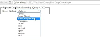 AspNet and Jquery AJAX to Bind DropDownList dynamically from Sql server database [upl. by Renate]