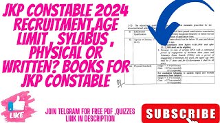 JKP CONSTABLE 2024 RECRUITMENTAGE LIMIT  SYLABUS  PHYSICAL OR WRITTEN BOOKS FOR JKP CONSTABLE [upl. by Vanhomrigh178]