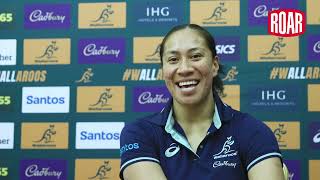 PRESSER Wallaroos captain Siokapesi Palu speaks to media after Captains Run in Belfast [upl. by Oly]