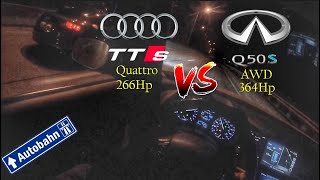 364Hp Infiniti Q50S Hybrid AWD vs 266Hp Audi TTS Quattro [upl. by Mills]