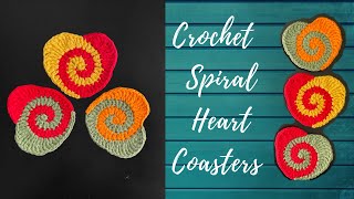 Crochet Spiral Heart Coasters Tutorial [upl. by Cchaddie]