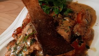 Crispy Skin Salmon fillet with a White Wine and lemon sauceEasy and quick recipeCook with me [upl. by Evelin]