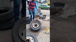 how to fix a stubborn tire bead with fire technique 😲😲😞😕🔥🔥🔥 [upl. by Aisatana]